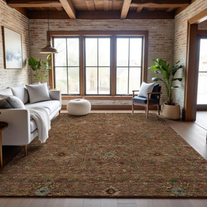 HomeRoots 9' X 12' Elegant Rust Gold & Blue Oriental Area Rug - Durable, Washable, UV Protected for Homes 685490