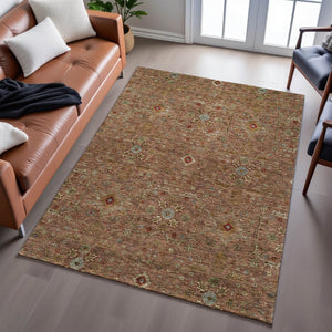 HomeRoots 9' X 12' Elegant Rust Gold & Blue Oriental Area Rug - Durable, Washable, UV Protected for Homes 685490