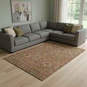HomeRoots 10' X 14' Rust Gold & Blue Oriental Area Rug - Washable, UV-Resistant, Durable for Everyday Elegance 685492