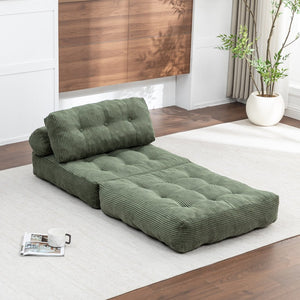 English Elm Folding Floor Sofa Bed Convertible Sleeper Chair with Shredded Foam Corded Fabric Green W2200P442796