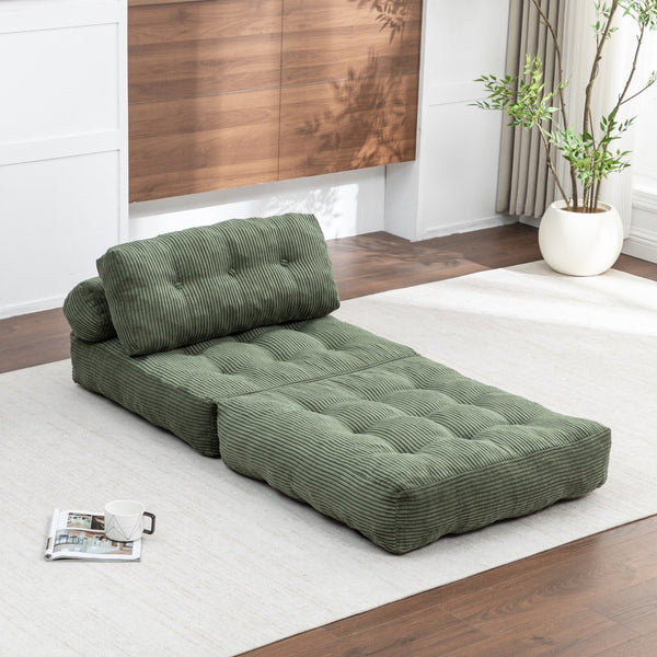 English Elm Folding Floor Sofa Bed Convertible Sleeper Chair with Shredded Foam Corded Fabric Green W2200P442796