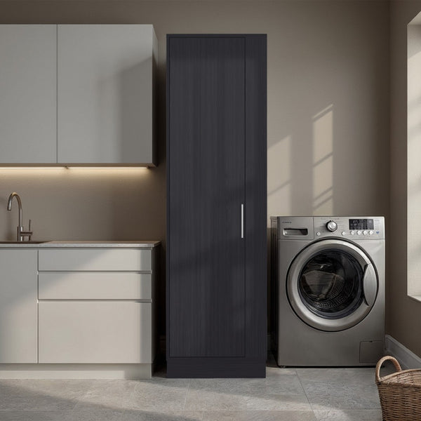 English Elm Storage Cabinet Tall Narrow Matte Black Single Door Organizer for Laundry or Office B092P474490