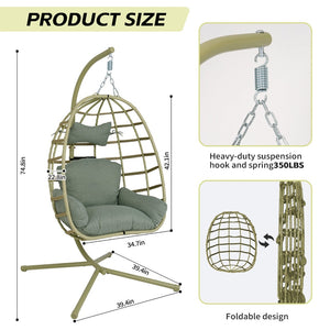English Elm Egg Hanging Chair with Stand Pe Rattan Swing Seat Washable Cushion Patio Bedroom T5880P497437