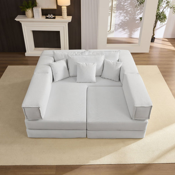 English Elm Oversized Corduroy Modular Sectional Sofa Low Profile Floor Lounge with Six Pillows W1885S00040