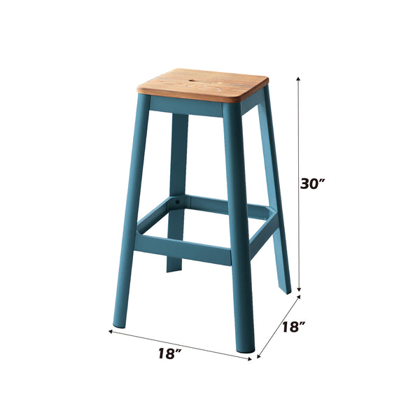 English Elm Jacotte Solid Pine Seat Bar Stool 30" Height — Natural Wood Seat, Teal Powder-Coated Metal Frame, 100lb Capacity B2726P348930