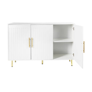 English Elm 3-Door Fluted Sideboard with Gold Handles, 55" White Buffet Cabinet for Kitchen Dining Living Room W2282P220597
