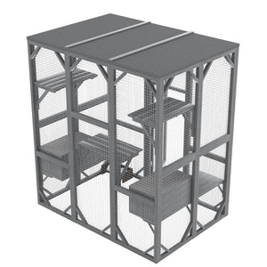 English Elm Outdoor Fir Wood Cat Enclosure Three Tier Six Platform Habitat with Waterproof Roof W1598P390796