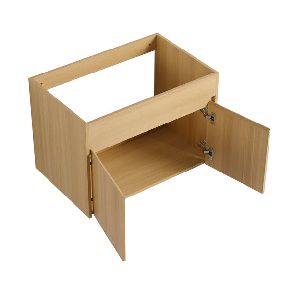 English Elm 28" Wall Mounted Bathroom Vanity with Gun-Gray Stainless Sink, Soft-Close Doors, Plywood, Oak Finish, KD W999P376889