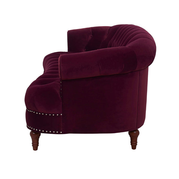 English Elm La Rosa Victorian Chesterfield Sofa Tufted Velvet with Nailhead Trim Formal Seating Burgundy B2719P238186