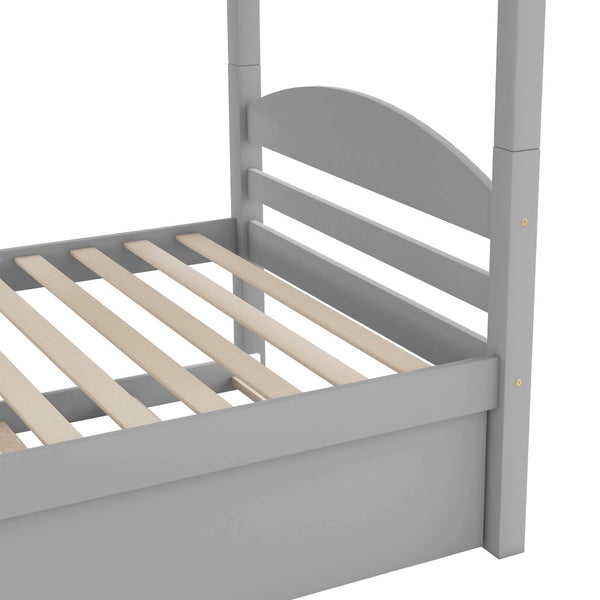 English Elm Twin L-shaped Mission Bunk with Trundle Sleeps Five Solid Pine Kids Room Bed LT000024AAE