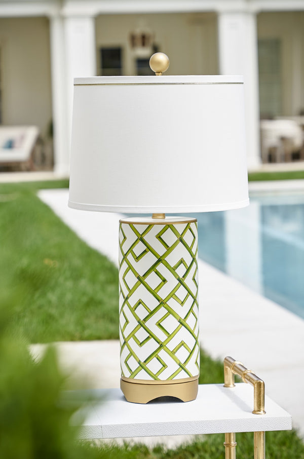 Chelsea House Bamboo Hand-Painted Porcelain Table Lamp With Green Bamboo Squares, Gold Accents, 27" H Compact Design 68562