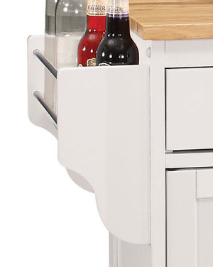 English Elm Tullarick Natural Wooden Top Kitchen Cart with White Finish, Locking Casters, 2 Doors, 2 Drawers, Spice Rack B2726P272328