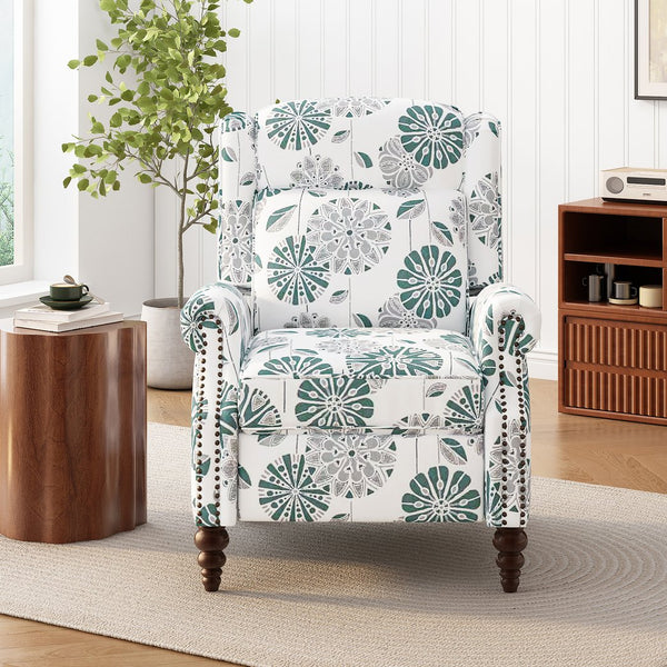 English Elm Christopher Knight Home® - 29.75" Push Back Recliner Chair with Wingback Design, Gourd Wooden Legs, Polyester Upholstery, Cozy Comfort White N763P201072Z