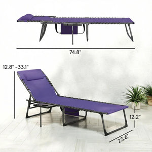 English Elm 2 Mesh Reclining Outdoor Chaise Loungers Foldable Steel Frame Pool Beach Set Purple T3971P467169