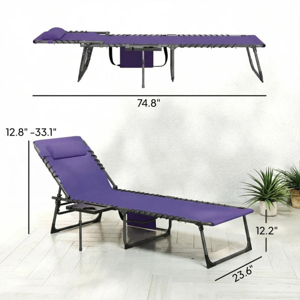 English Elm 2 Mesh Reclining Outdoor Chaise Loungers Foldable Steel Frame Pool Beach Set Purple T3971P467169