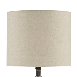 JLA Home 510 Design - Textured Ceramic Table Lamp with Two-Tone Wood-Grain Base & Drum Shade for Warm Ambient Light, Modern Bedroom Accent 5DS153-0036