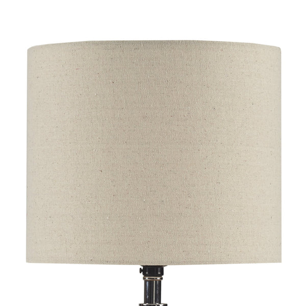 JLA Home 510 Design - Textured Ceramic Table Lamp with Two-Tone Wood-Grain Base & Drum Shade for Warm Ambient Light, Modern Bedroom Accent 5DS153-0036