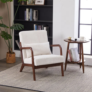 English Elm Mid-Century Beige Accent Chair Upholstered Armchair with Pillow, Solid Wood Frame, Ergonomic Comfort W2989P295373
