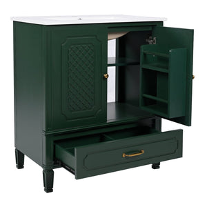 English Elm Christopher Knight Home® - 60" Bathroom Vanity Double Sink Freestanding Set with Ceramic Tops, Ample Adjustable Storage Green N759S313313F