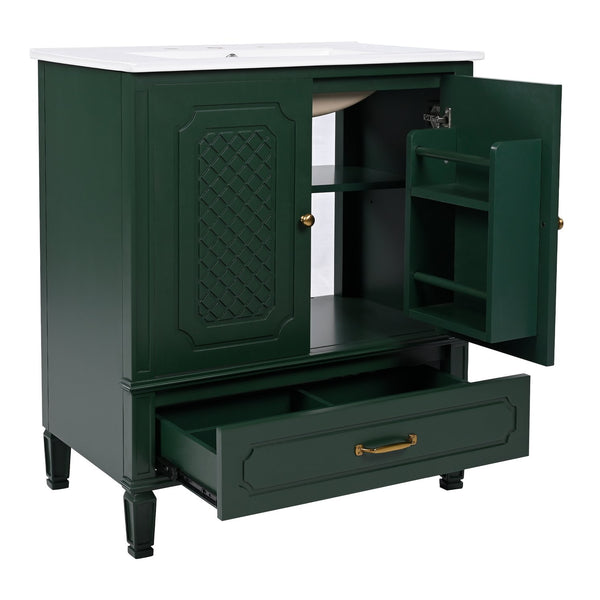 English Elm Christopher Knight Home® - 60" Bathroom Vanity Double Sink Freestanding Set with Ceramic Tops, Ample Adjustable Storage Green N759S313313F