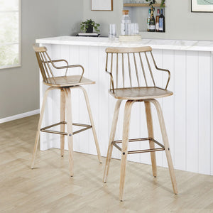 English Elm Fixed-height Swivel Barstool Whitewashed Spindle Back with Copper Footrest for Kitchen Islands B202P471173