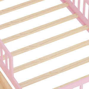 English Elm Twin Size Bed With Pink Finish, Headboard Storage, Under-Bed Drawers & Guardrails For Kids' Safety N733P272374H-GIGA