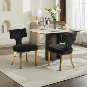 English Elm Mid Century Modern Dining Chairs with Copper Nail Trim, Plush High-Density Foam Seats, Brushed Steel Legs Black W1143P314903