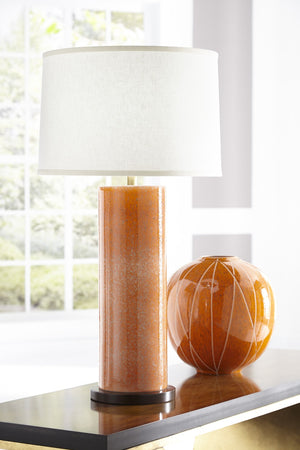 Chelsea House Anderson Hand-Colored Euroceramic Table Lamp With Orange Glaze & Cherry Base — 34" Transitional Accent Light 68576