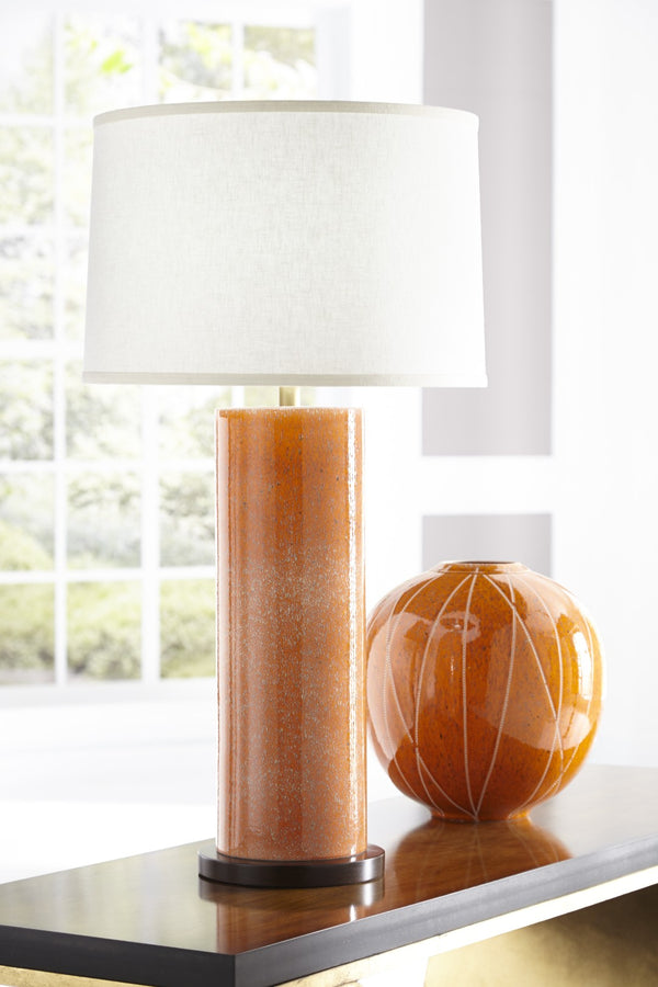 Chelsea House Anderson Hand-Colored Euroceramic Table Lamp With Orange Glaze & Cherry Base — 34" Transitional Accent Light 68576