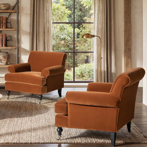 English Elm Alana Barrel Accent Armchair Velvet Upholstered with Rolling Casters for Living Rooms B2719P479034
