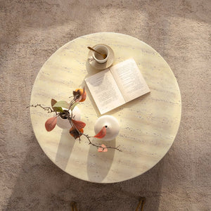 English Elm Mars Sculptural Round Accent Table Arched Cutout Base Minimalist Beige Living Room W3081P440608