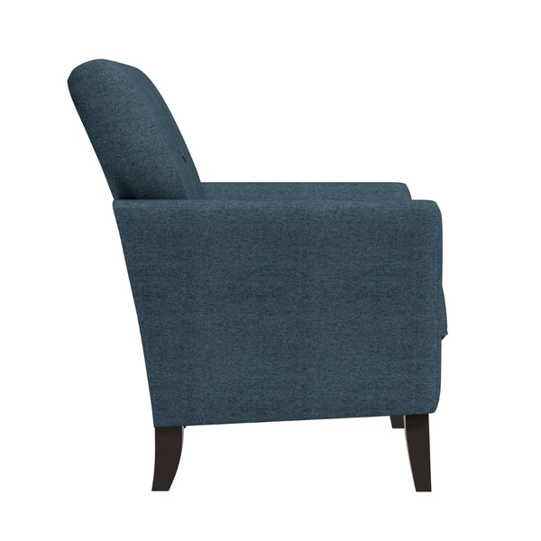 English Elm Dorset Barrel Accent Chair Velour Upholstery Solid Legs Compact Living Room Seating Blue B127P495069