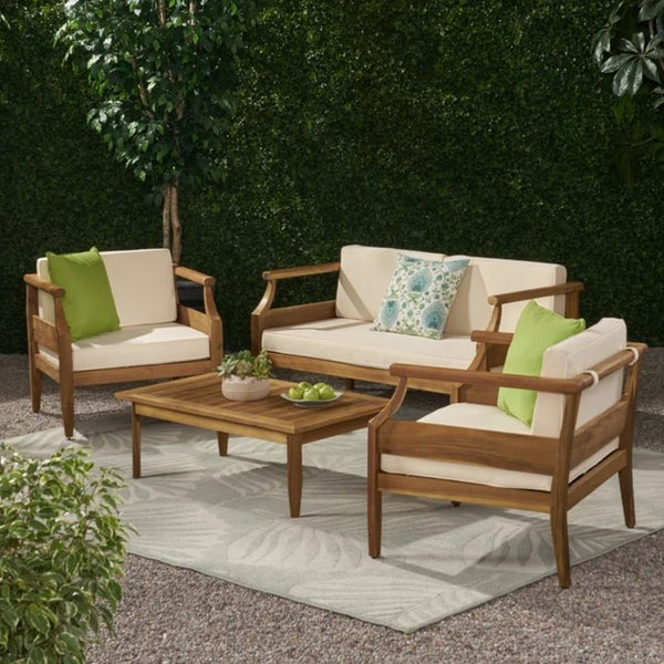 English Elm Aston Outdoor Acacia Wood 4 Seat Mid-century Chat Set with Loveseat and Club Chairs 68589.00CRM-2_68891.00CRM