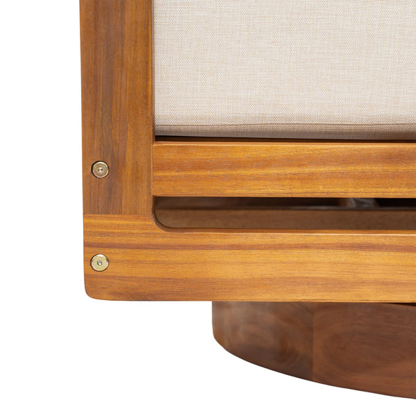 English Elm Christopher Knight Home® - Tanah 360° Outdoor Swivel Lounge Chair in Teak Finish with Plush Beige Cushions — Stylish Patio Comfort N775P361825T