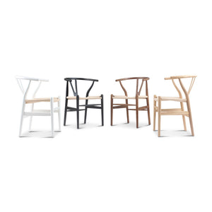 English Elm Wishbone Sculpted Solid Wood Chair with Hand-Woven Paper Cord Seat, Eco Oil Stain Finish, Durable Design White B353P345252