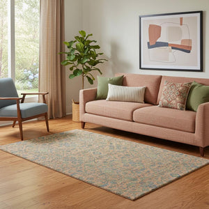 HomeRoots 5' X 8' Coral Denim Blue & Green Washable Oriental Area Rug - UV Protection, Stain Resistant, Durable 685966