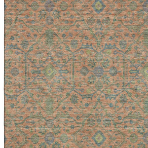 HomeRoots 5' X 8' Coral Denim Blue & Green Washable Oriental Area Rug - UV Protection, Stain Resistant, Durable 685966