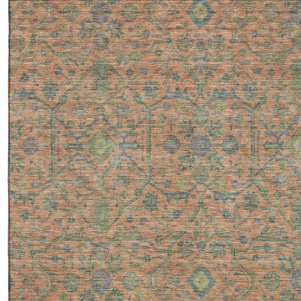 HomeRoots 5' X 8' Coral Denim Blue & Green Washable Oriental Area Rug - UV Protection, Stain Resistant, Durable 685966