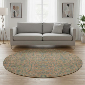 HomeRoots 8' Coral Denim Blue and Green Round Rug - UV Protected, Stain Resistant, Perfect for Family Spaces! 685967