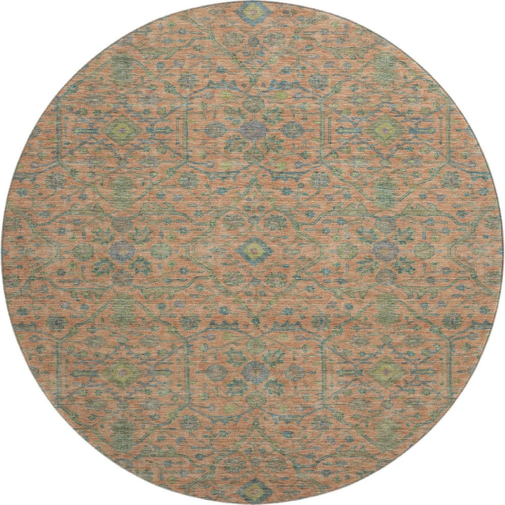 HomeRoots 8' Coral Denim Blue and Green Round Rug - UV Protected, Stain Resistant, Perfect for Family Spaces! 685967