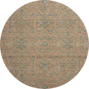 HomeRoots 8' Coral Denim Blue and Green Round Rug - UV Protected, Stain Resistant, Perfect for Family Spaces! 685967