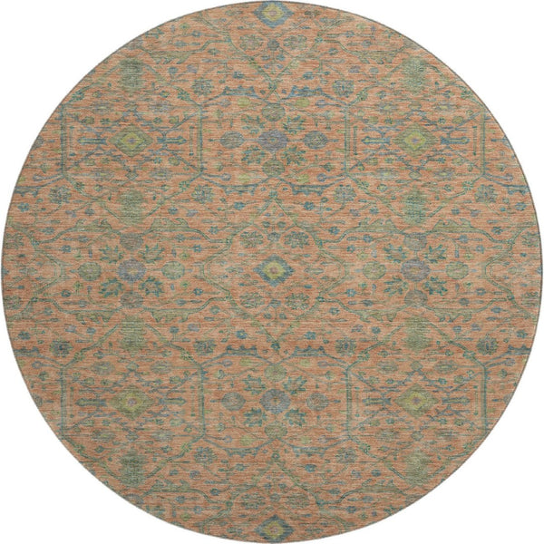 HomeRoots 8' Coral Denim Blue and Green Round Rug - UV Protected, Stain Resistant, Perfect for Family Spaces! 685967