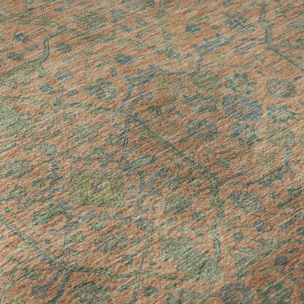 HomeRoots 8' Coral Denim Blue and Green Round Rug - UV Protected, Stain Resistant, Perfect for Family Spaces! 685967
