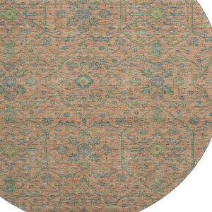 HomeRoots 8' Coral Denim Blue and Green Round Rug - UV Protected, Stain Resistant, Perfect for Family Spaces! 685967