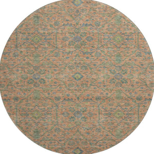 HomeRoots 8' Coral Denim Blue and Green Round Rug - UV Protected, Stain Resistant, Perfect for Family Spaces! 685967