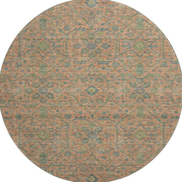 HomeRoots 8' Coral Denim Blue and Green Round Rug - UV Protected, Stain Resistant, Perfect for Family Spaces! 685967