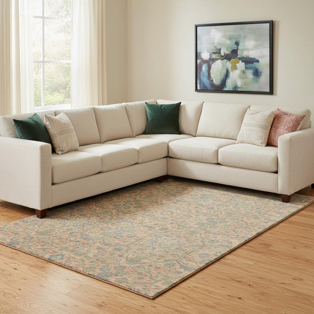 HomeRoots 8' X 10' Coral Denim Blue & Green Oriental Area Rug - Washable, UV-Protected, Stylish & Durable! 685968