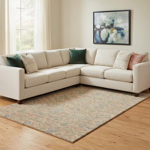 HomeRoots 8' X 10' Coral Denim Blue & Green Oriental Area Rug - Washable, UV-Protected, Stylish & Durable! 685968