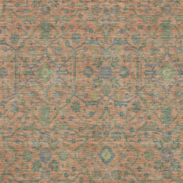 HomeRoots 8' X 10' Coral Denim Blue & Green Oriental Area Rug - Washable, UV-Protected, Stylish & Durable! 685968