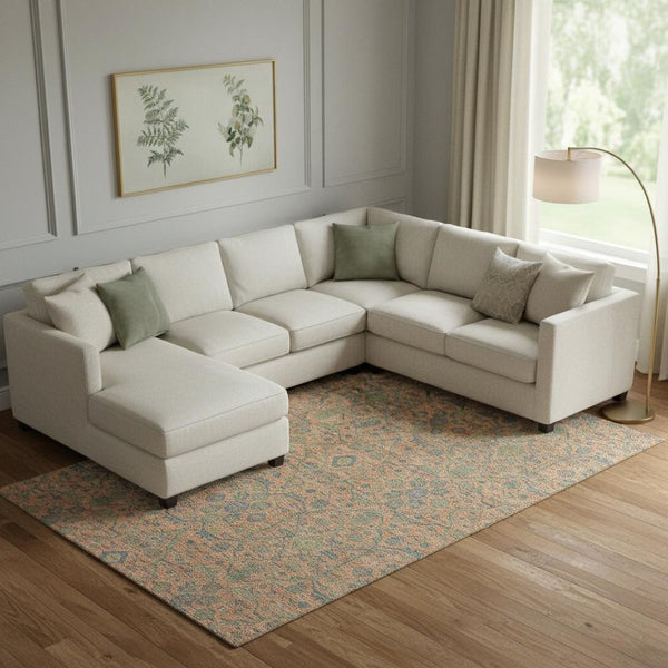 HomeRoots 9' X 12' Coral Denim Blue & Green Oriental Washable Area Rug with Stain Resistance & UV Protection 685969